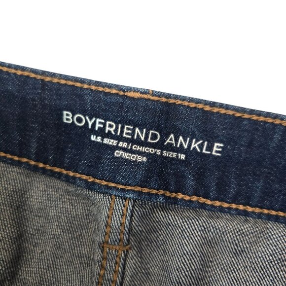 Chicos Boyfriend Ankle Jeans Size 8R Dark Wash Denim - Picture 4 of 5